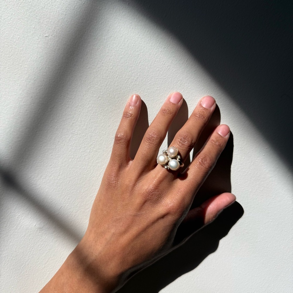 Vintage Artisan Freshwater Pearl Ring, Sterling Silver - Size 7.5